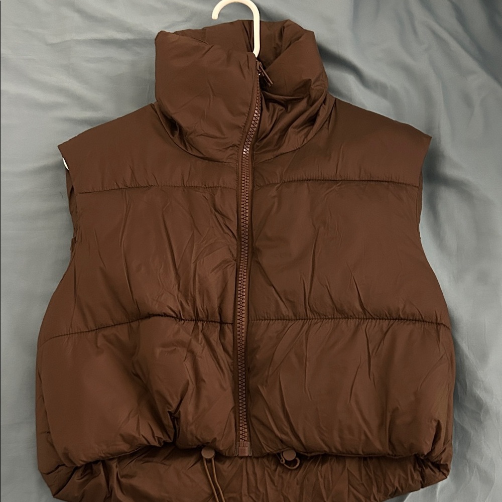 Brown Puffer Cropped Vest